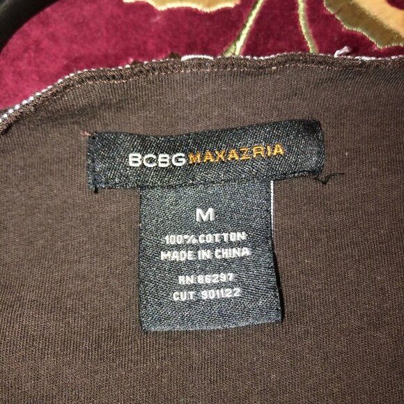 BCBGMAXAZRIA Medium Brown Floral Embroidered Top Babydoll Shirt Blouse Y2K - Picture 6 of 8